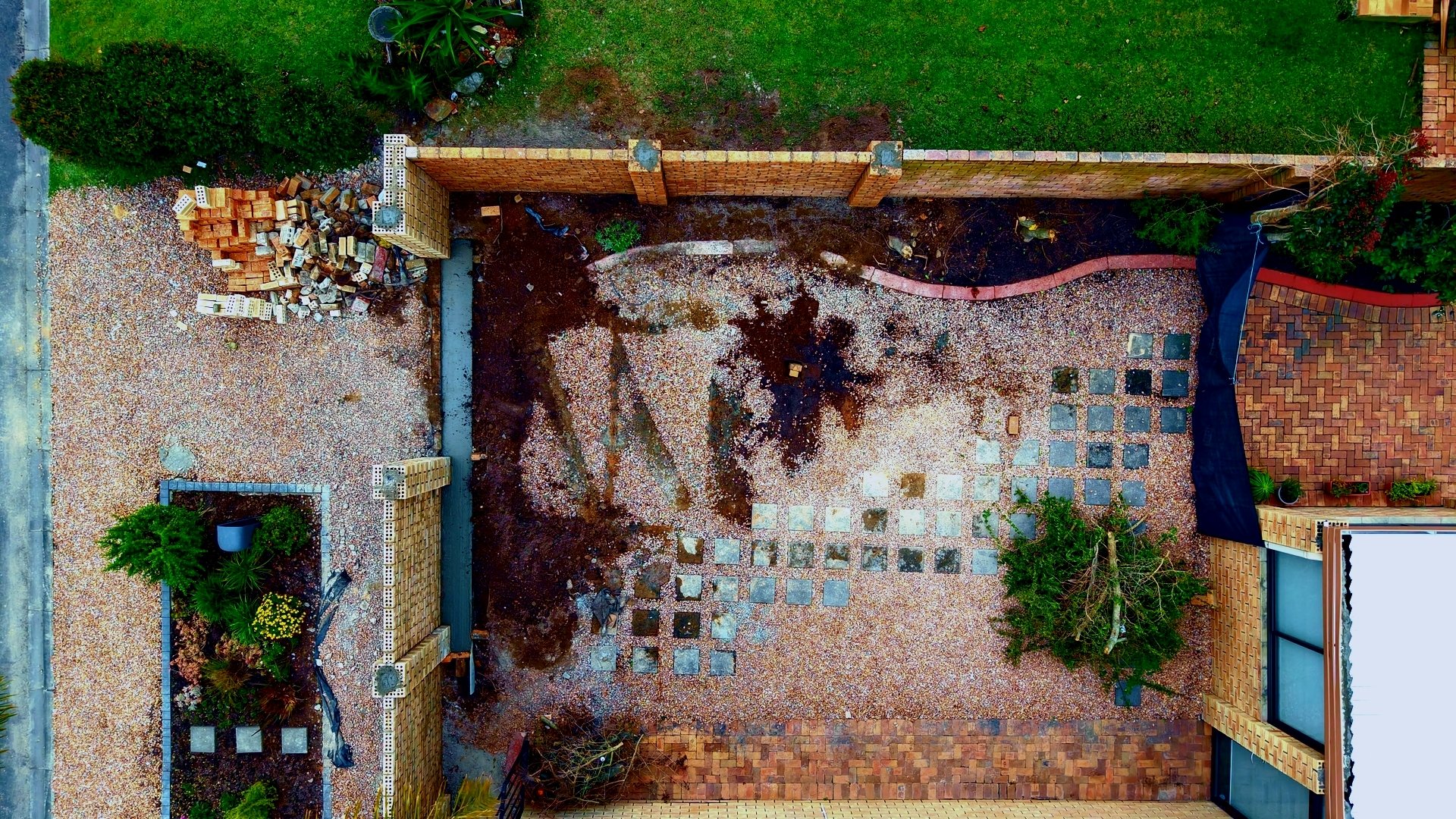 Construction progress — first stage, site prepped and set out