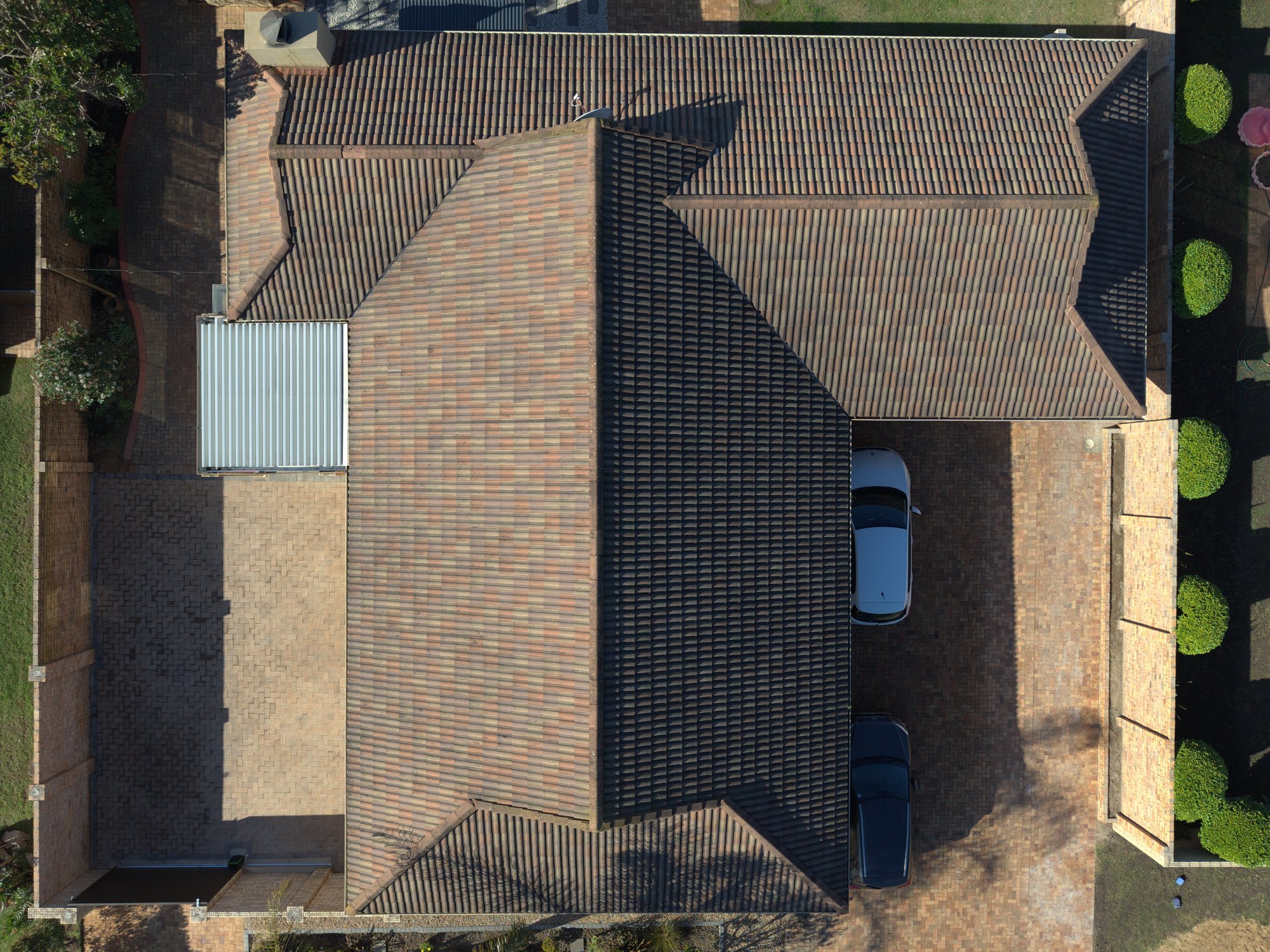 Aerial roof inspection — overhead tiled roof survey