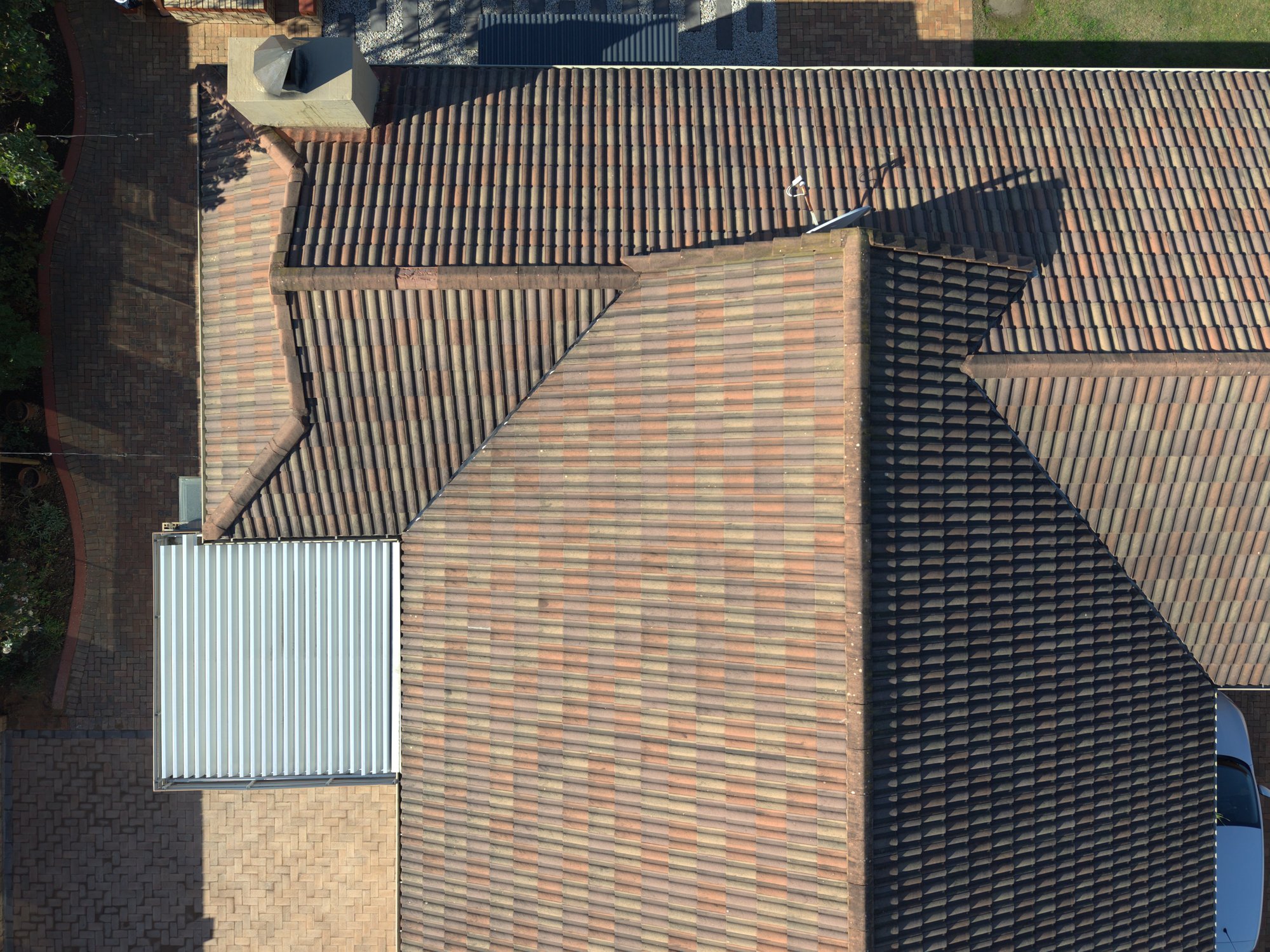 Aerial roof inspection — close aerial detail