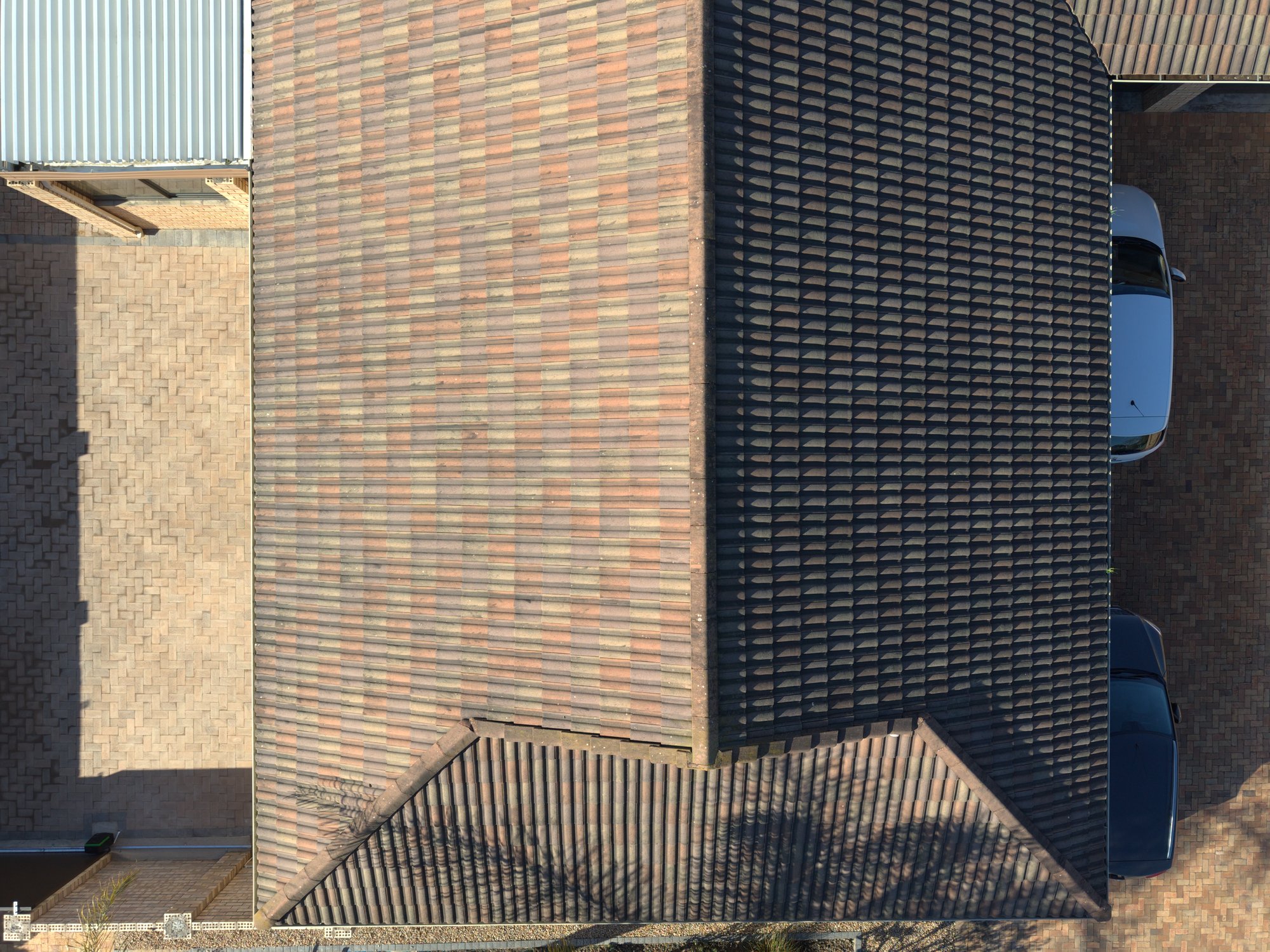 Aerial roof inspection — angled roof detail